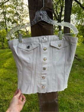 Zara Metallic Silver Button-Front Strapless Corset Top
